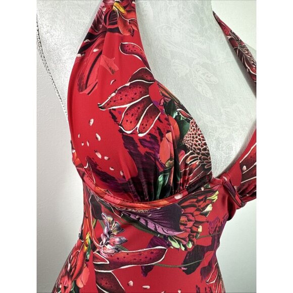 HAPARI Women's XS 0-2 Halter Tankini Swim Top Underwire Red Floral EUC - Picture 3 of 8
